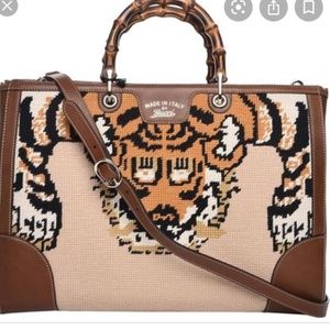 Women's Bamboo Embroidered Tote With Tiger & Bee